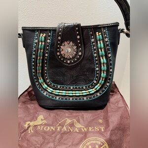NWOT Montana West Black and Turquoise Crossbody Bag